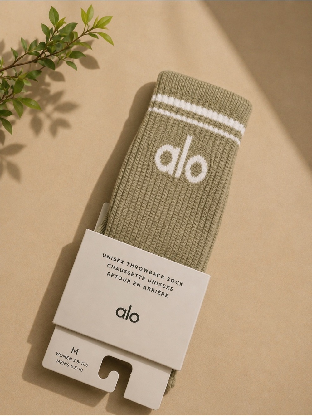 ALO Yoga Sage and White Unisex Athletic Throwback Sock